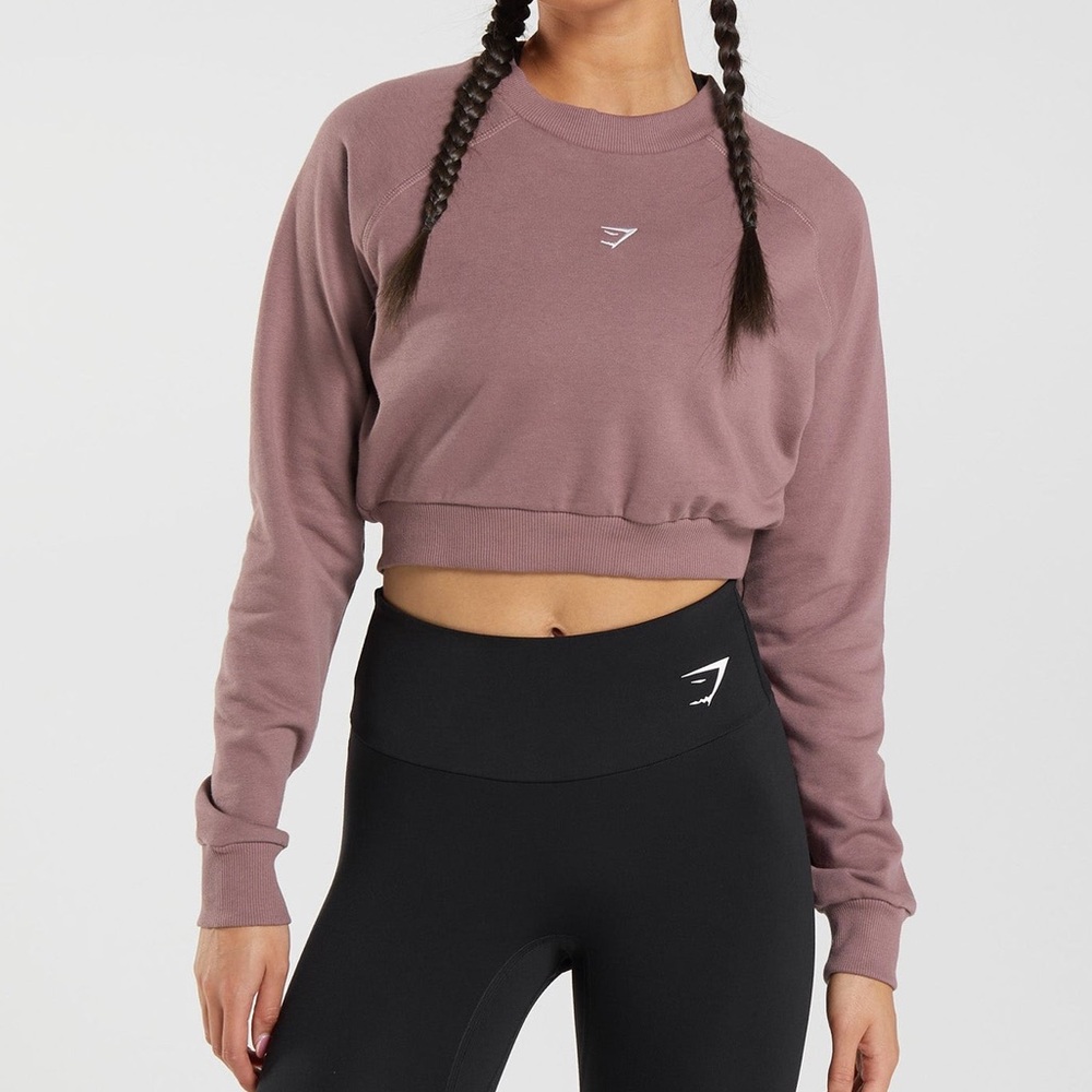 Gymshark Cropped Sweatshirt Mauve Dusty Purple | Small |Athleisure Crop Pullover - Picture 1 of 7